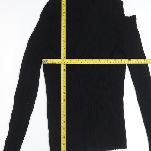 AllSaints Women’s Black High Neck Merino Wool Cold Shoulder Jumper Size L