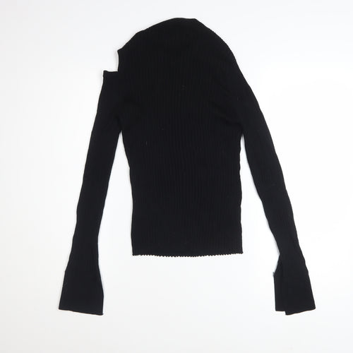 AllSaints Women’s Black High Neck Merino Wool Cold Shoulder Jumper Size L