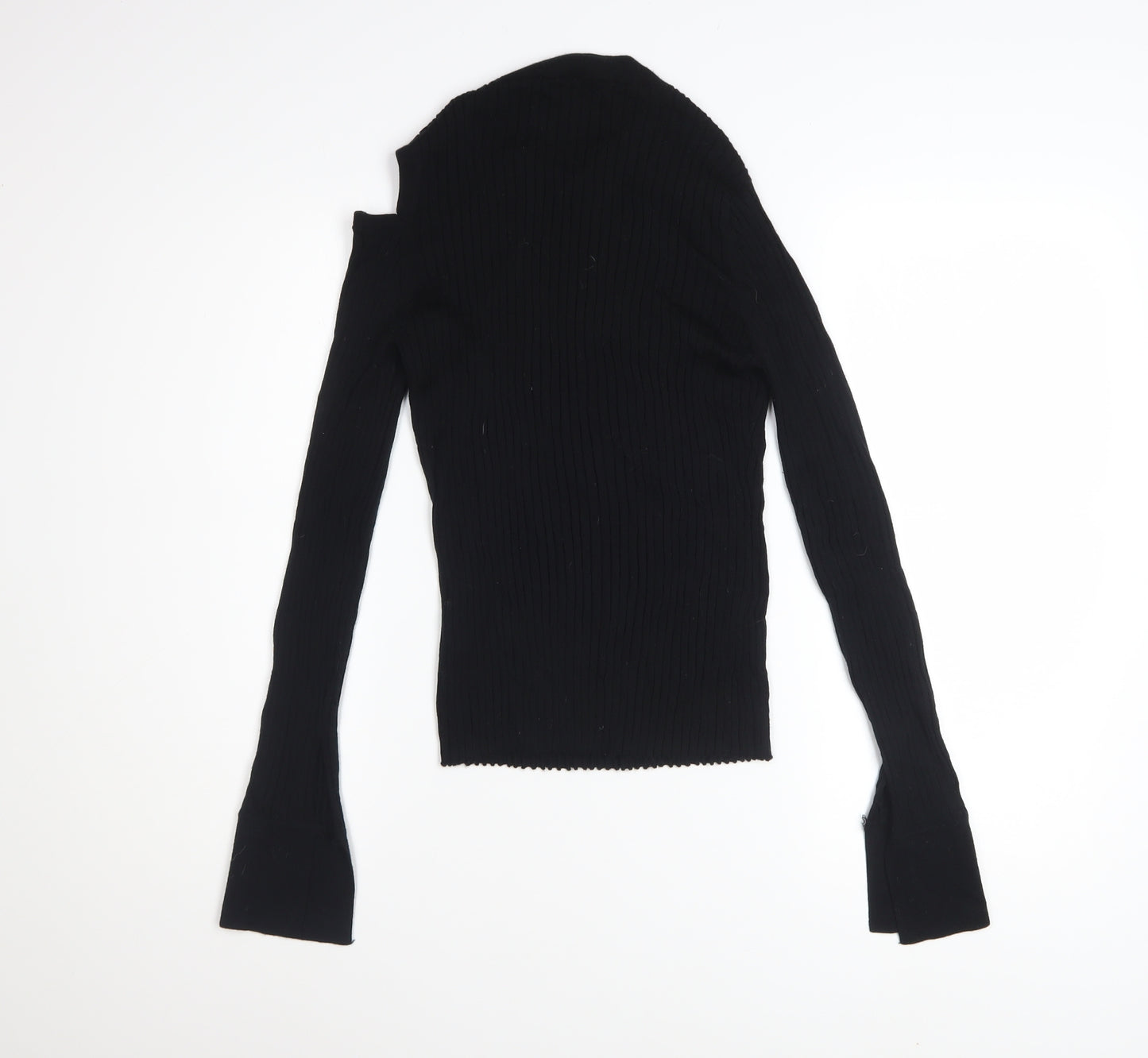 AllSaints Women’s Black High Neck Merino Wool Cold Shoulder Jumper Size L