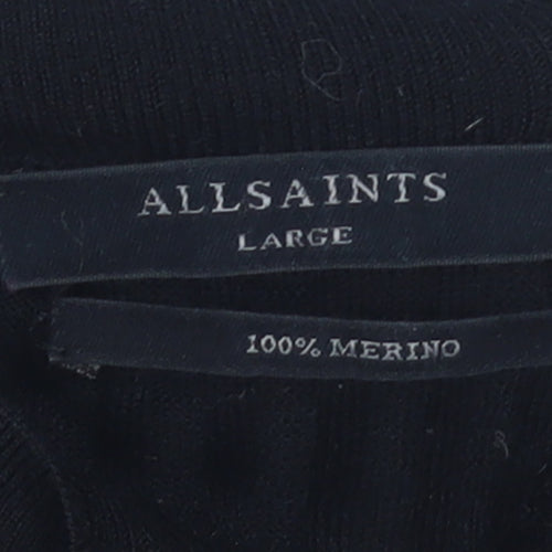 AllSaints Women’s Black High Neck Merino Wool Cold Shoulder Jumper Size L