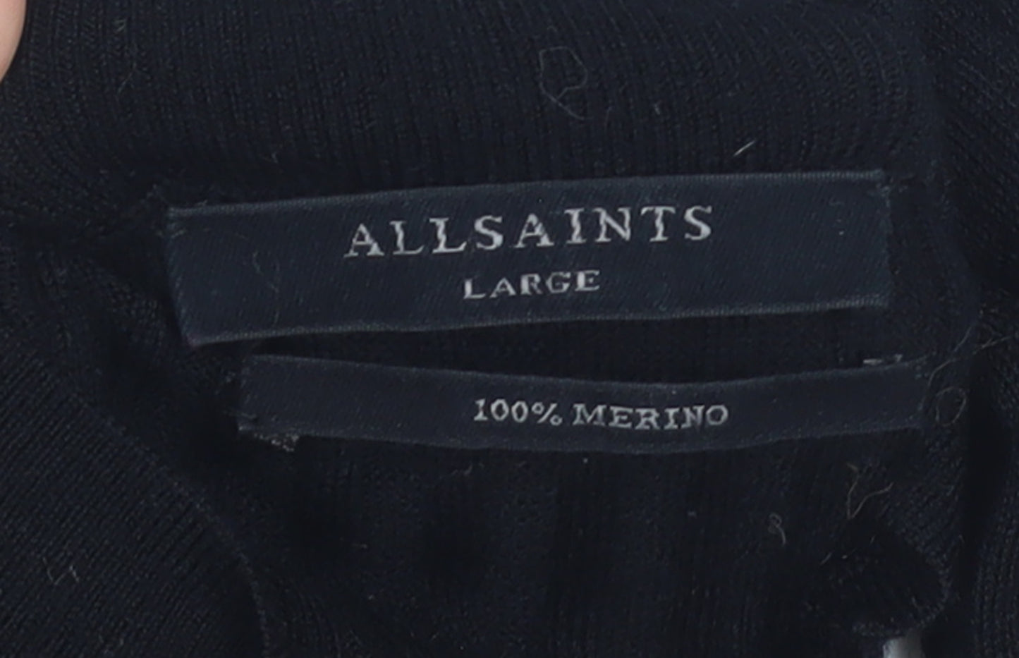 AllSaints Women’s Black High Neck Merino Wool Cold Shoulder Jumper Size L