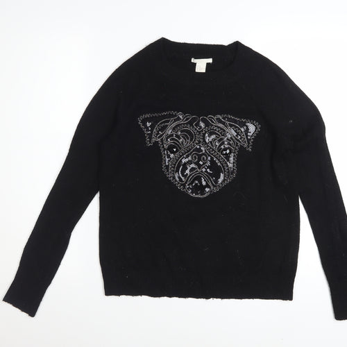 H&M Women's Black XS Sequin Dog Pullover Jumper