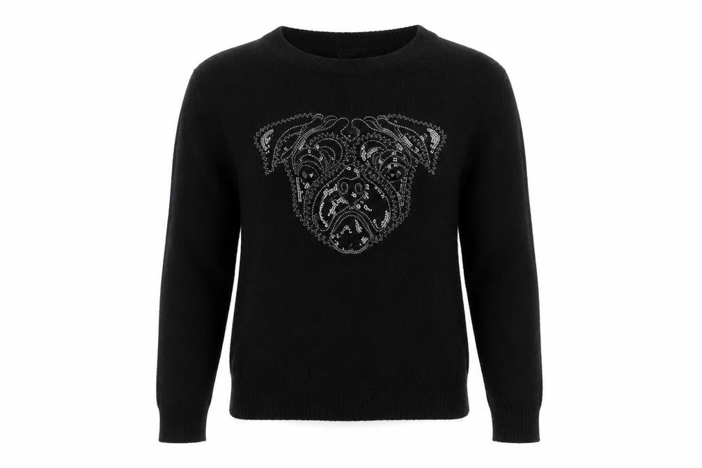 Front view of H&M Women's Black XS Sequin Dog jumper