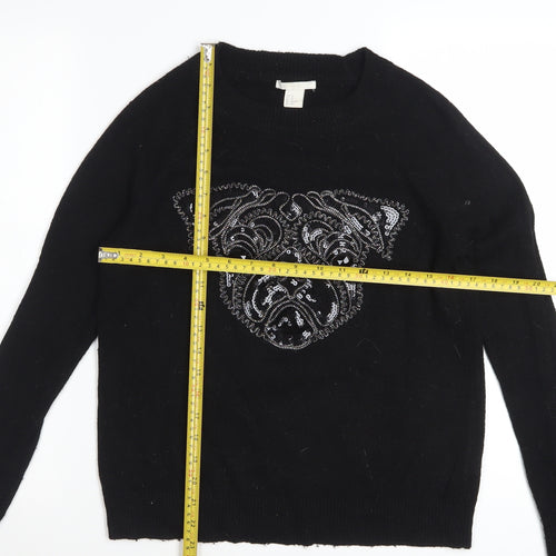 H&M Women's Black XS Sequin Dog Pullover Jumper
