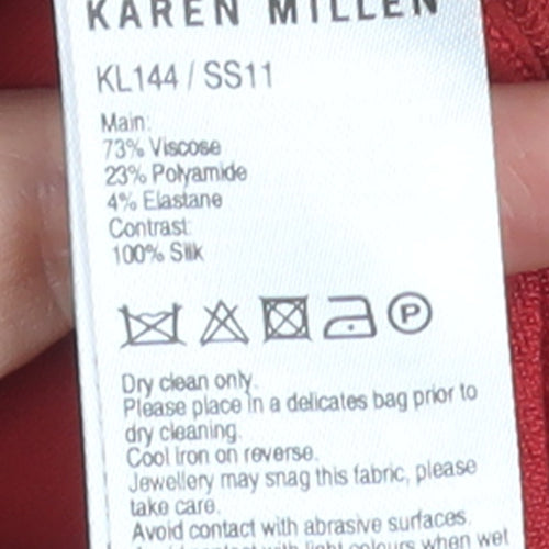 Karen Millen Women's Red Cardigan Size 12 Silk Trim Knit