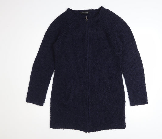 Dorothy Perkins Women Blue Size 10 Full Zip Chunky Knit Cardigan