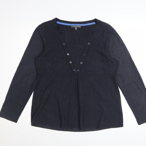 Marks and Spencer Per Una Women's Black Size 16 V-Neck Henley Jumper