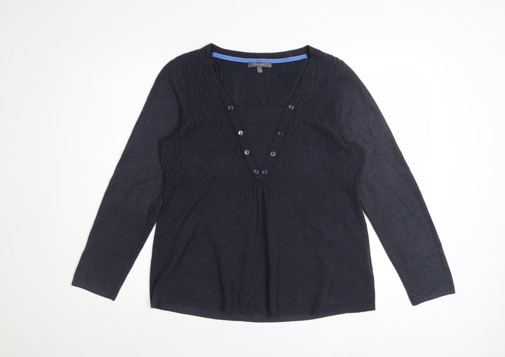 Marks and Spencer Per Una Women's Black Size 16 V-Neck Henley Jumper