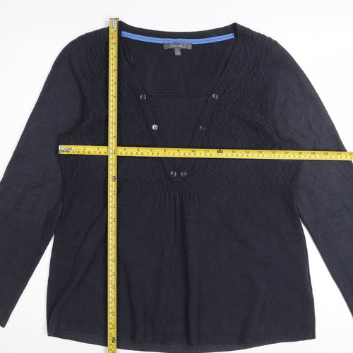 Marks and Spencer Per Una Women's Black Size 16 V-Neck Henley Jumper