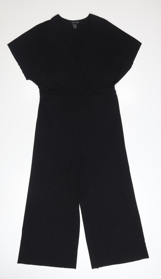New Look Women’s Black V-Neck Wide Leg Jersey Jumpsuit Size 12