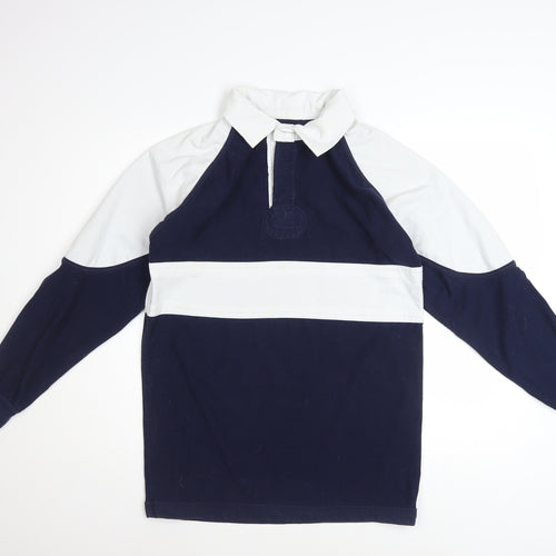 SW Men’s Blue Colourblock Long Sleeve Rugby Polo Shirt Size 34
