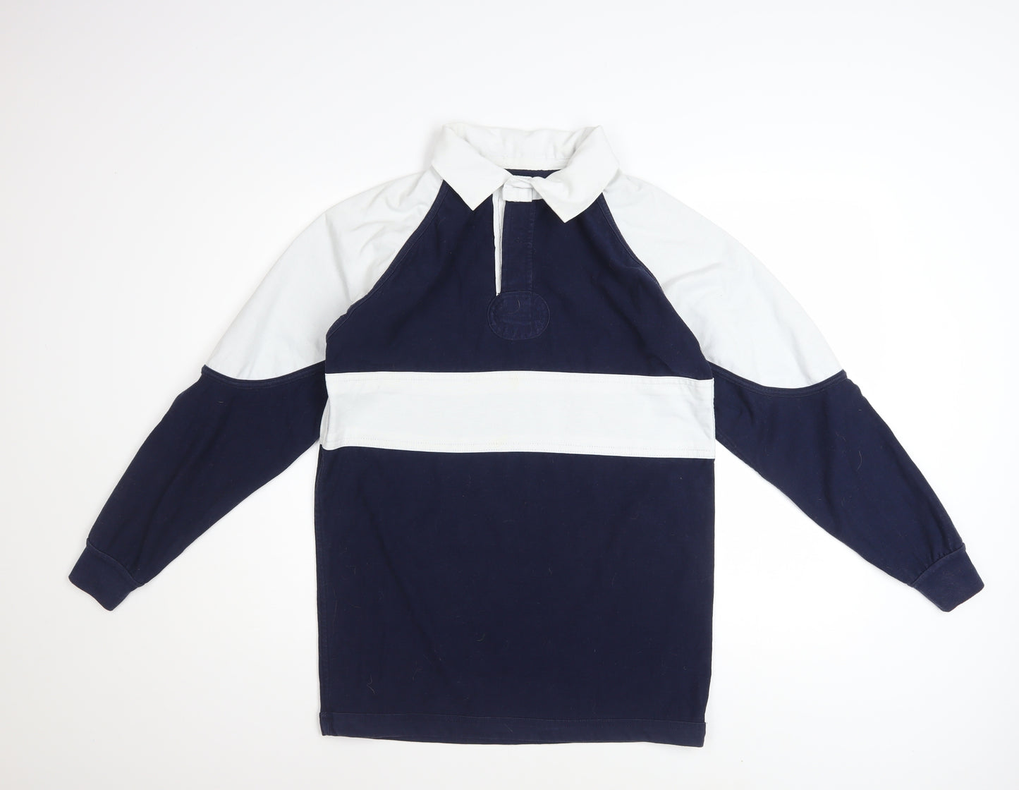 SW Men’s Blue Colourblock Long Sleeve Rugby Polo Shirt Size 34