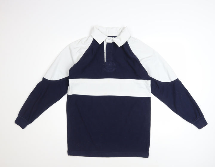 SW Men’s Blue Colourblock Long Sleeve Rugby Polo Shirt Size 34