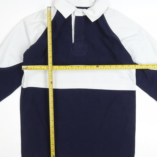 SW Men’s Blue Colourblock Long Sleeve Rugby Polo Shirt Size 34