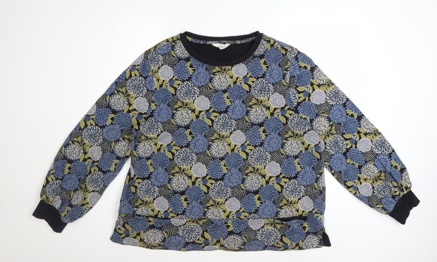 Seasalt Cornwall Women's Blue Floral Organic Cotton Sweatshirt UK 16