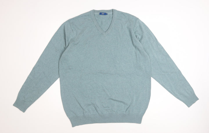 Cotton Traders Men’s Blue L V-Neck Cotton Jumper Classic Fit