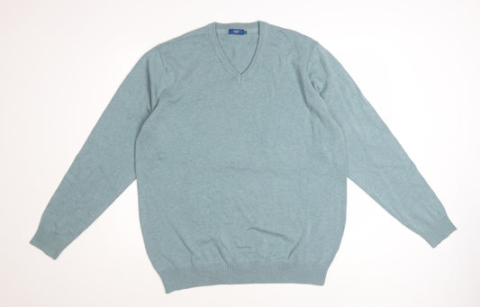 Cotton Traders Men’s Blue L V-Neck Cotton Jumper Classic Fit