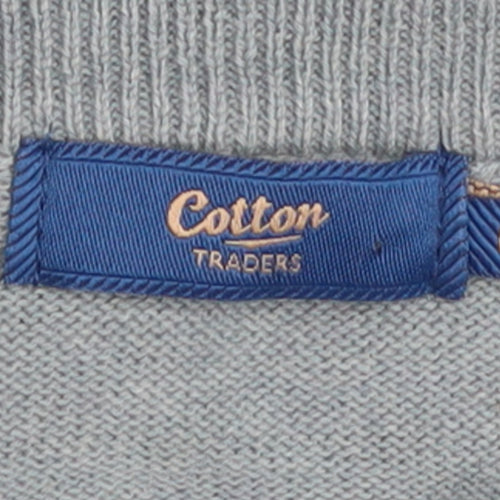 Cotton Traders Men’s Blue L V-Neck Cotton Jumper Classic Fit