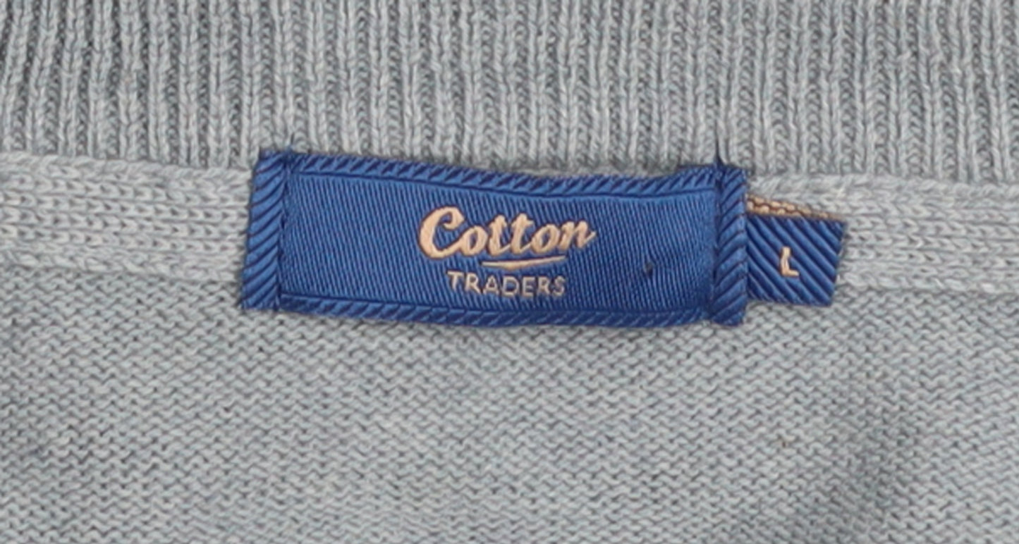 Cotton Traders Men’s Blue L V-Neck Cotton Jumper Classic Fit