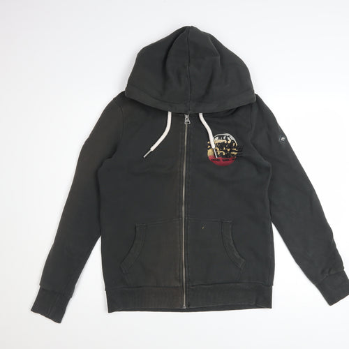 Superdry Women's Black Full Zip Hoodie Size 12 Lined Logo Casual