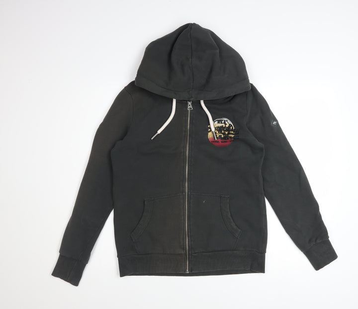 Superdry Women's Black Full Zip Hoodie Size 12 Lined Logo Casual