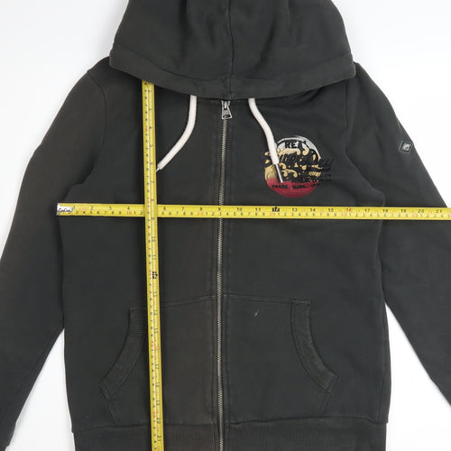 Superdry Women's Black Full Zip Hoodie Size 12 Lined Logo Casual