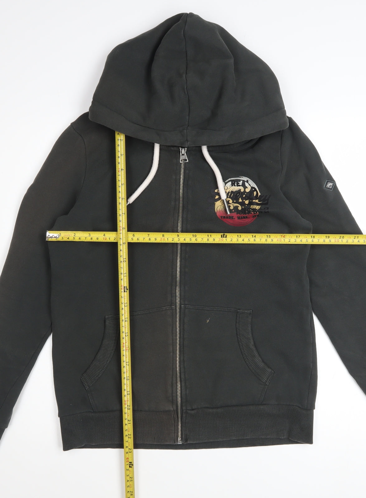 Superdry Women's Black Full Zip Hoodie Size 12 Lined Logo Casual