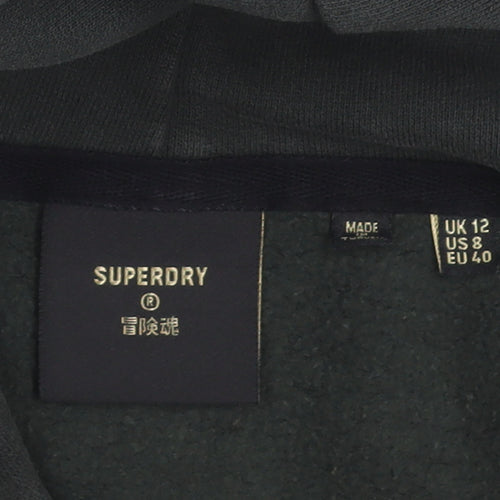 Superdry Women's Black Full Zip Hoodie Size 12 Lined Logo Casual