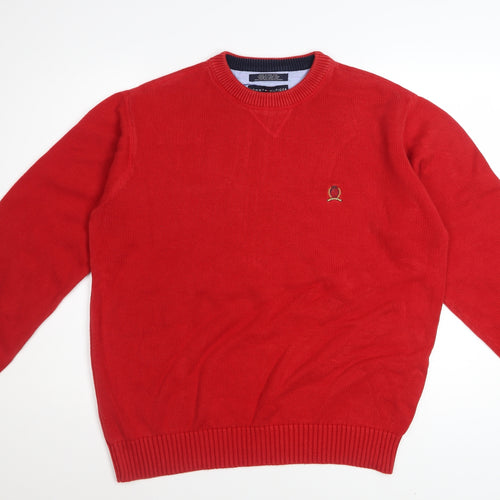 Tommy Hilfiger Men's Red Cotton Crew Neck Pullover Jumper L