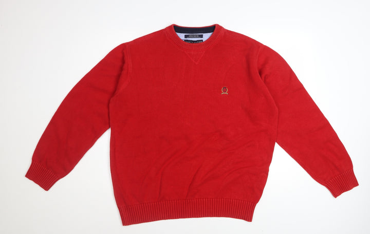 Tommy Hilfiger Men's Red Cotton Crew Neck Pullover Jumper L