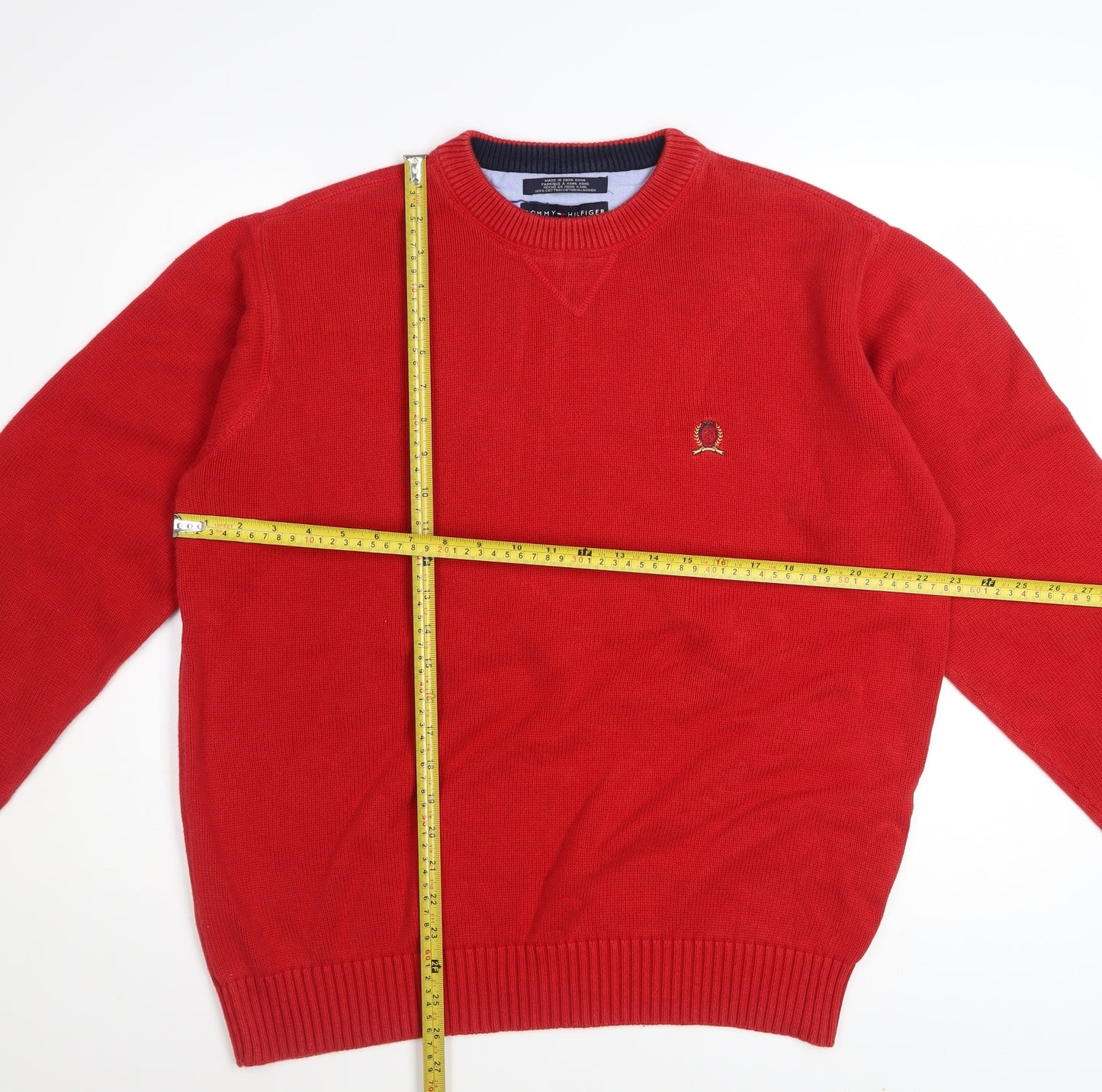 Tommy Hilfiger Men's Red Cotton Crew Neck Pullover Jumper L