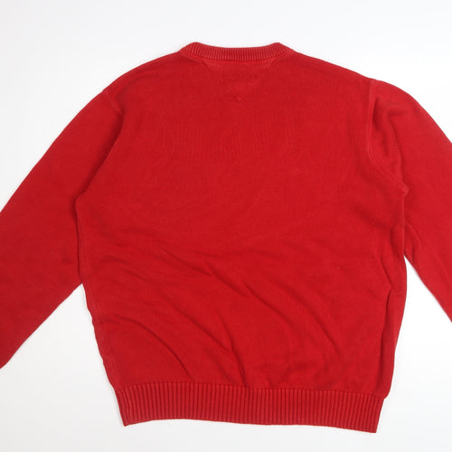 Tommy Hilfiger Men's Red Cotton Crew Neck Pullover Jumper L