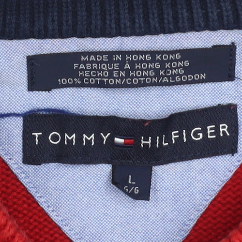 Tommy Hilfiger Men's Red Cotton Crew Neck Pullover Jumper L