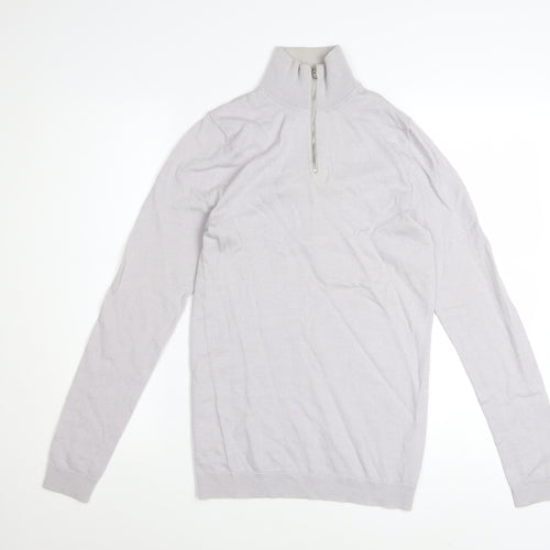 ASOS DESIGN Men’s Grey Merino Wool Half Zip Jumper Size S