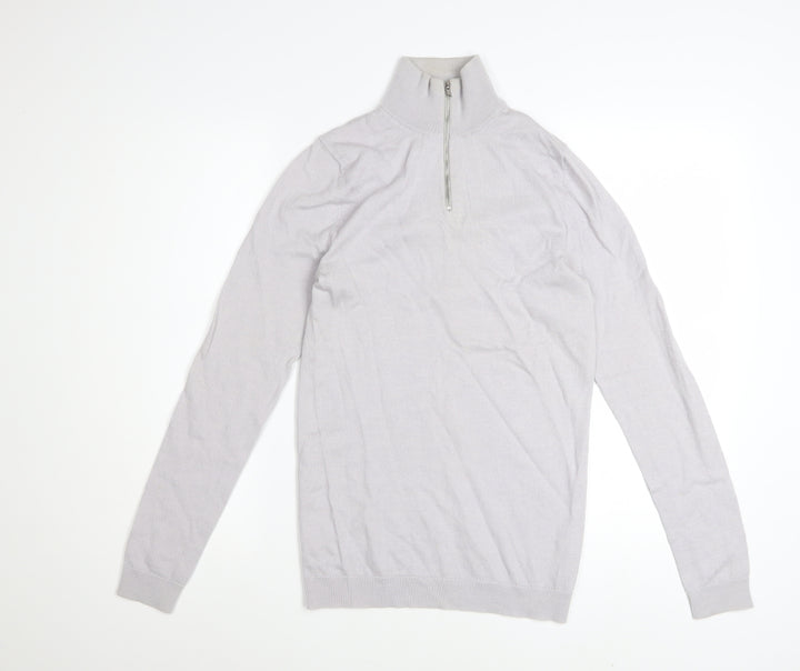ASOS DESIGN Men’s Grey Merino Wool Half Zip Jumper Size S