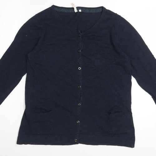 White Stuff Women's Blue Cotton V-Neck Long Sleeve Cardigan Size 14