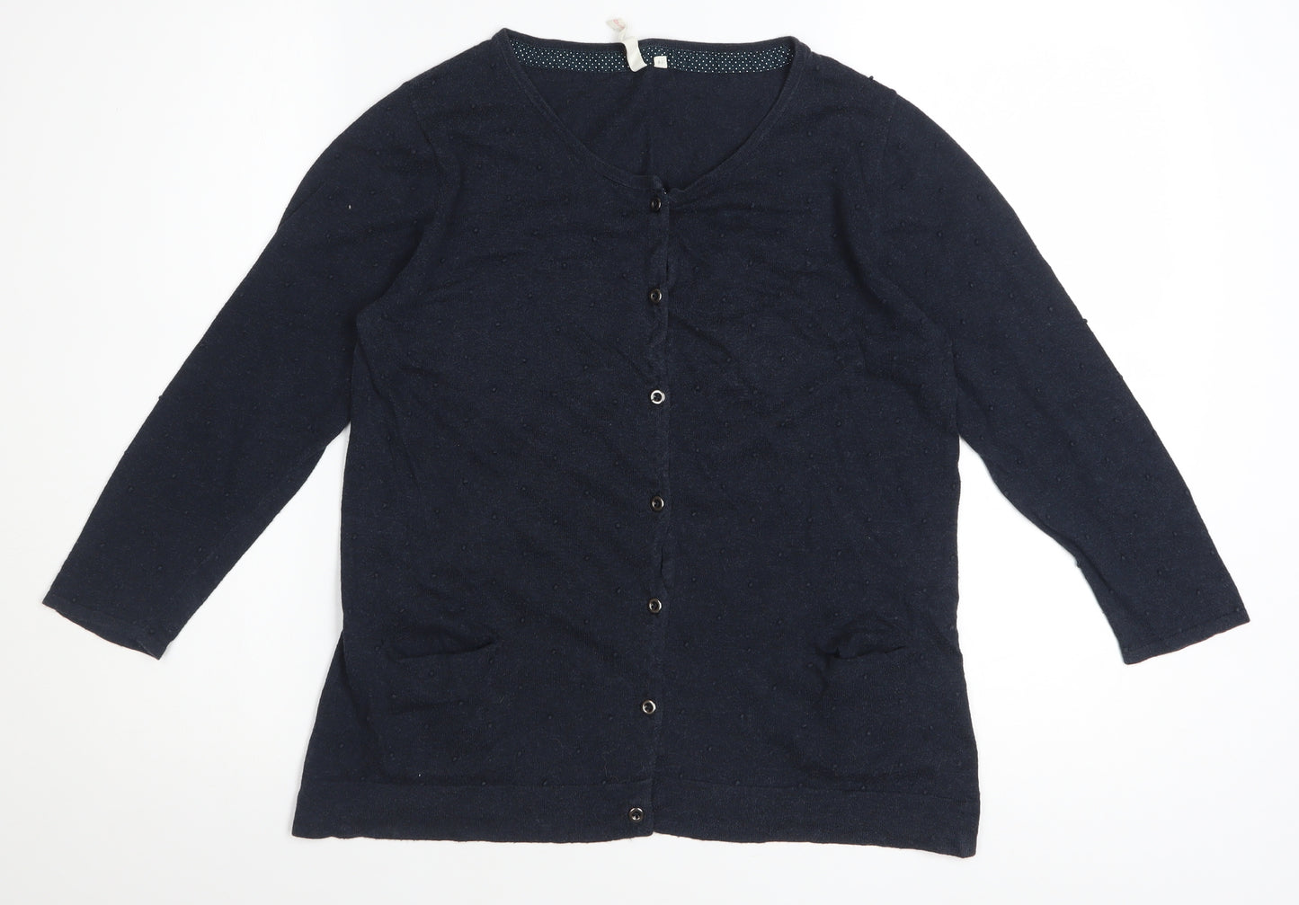 White Stuff Women's Blue Cotton V-Neck Long Sleeve Cardigan Size 14