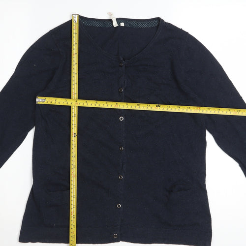 White Stuff Women's Blue Cotton V-Neck Long Sleeve Cardigan Size 14