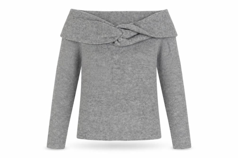 H&M Women’s Grey Off Shoulder Rib Knit Jumper Size 12