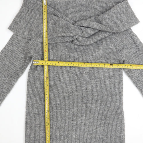 H&M Women’s Grey Off Shoulder Rib Knit Jumper Size 12