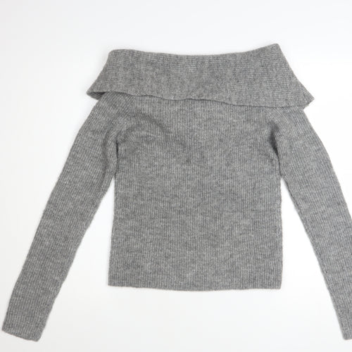 H&M Women’s Grey Off Shoulder Rib Knit Jumper Size 12