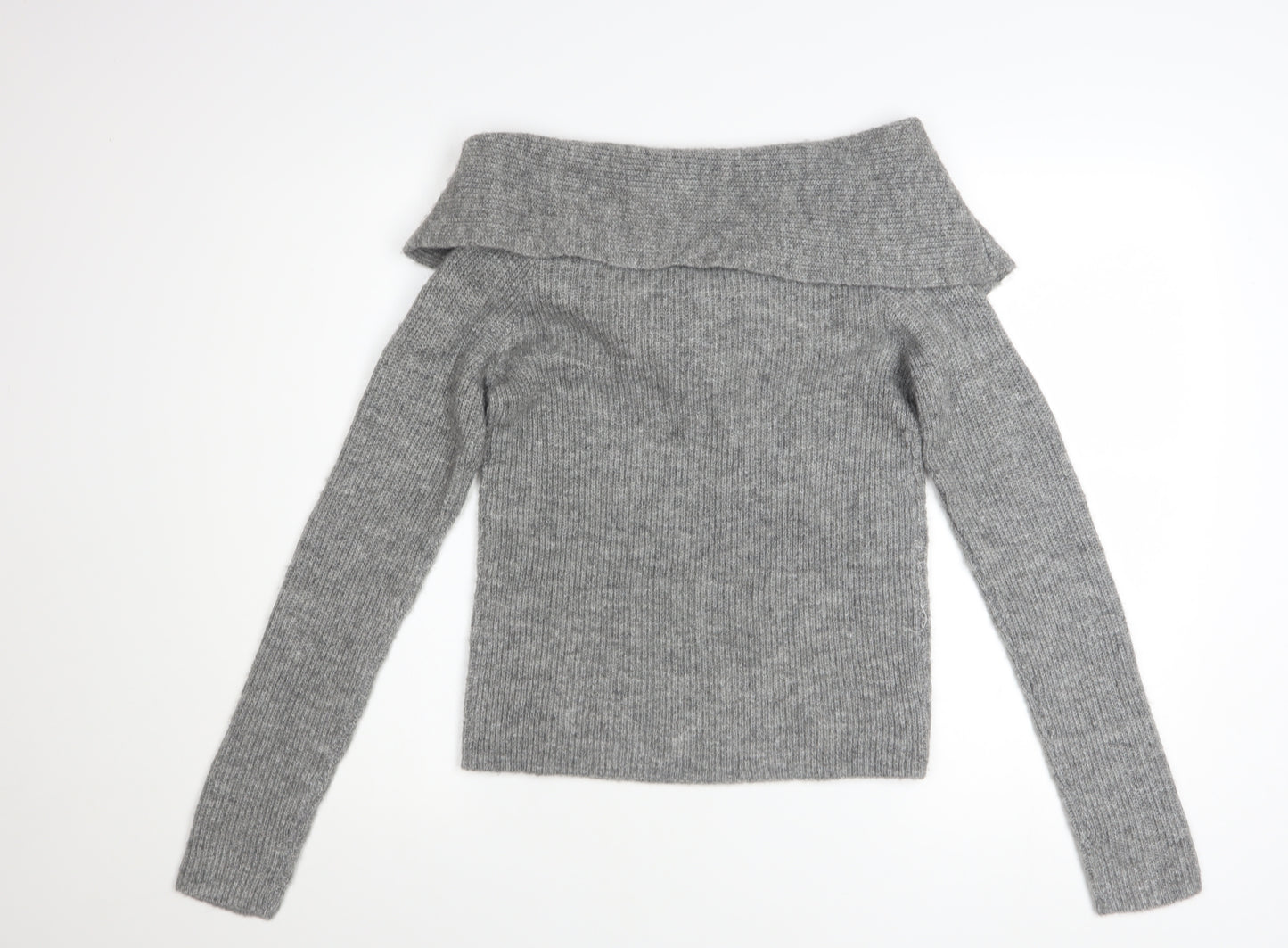 H&M Women’s Grey Off Shoulder Rib Knit Jumper Size 12