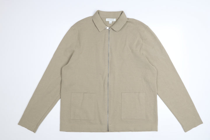 Marks and Spencer Men's Beige XL Cotton Zip Jacket