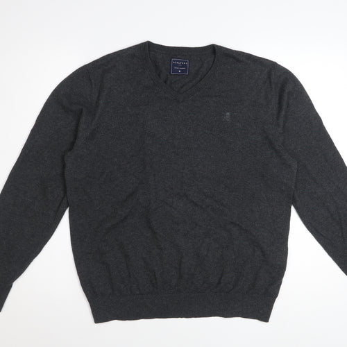 Scalpers Men's Grey V-Neck Cotton Cashmere Jumper Size M