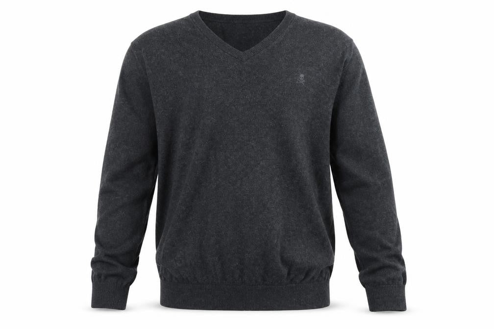 Scalpers Men's Grey V-Neck Cotton Cashmere Jumper Size M