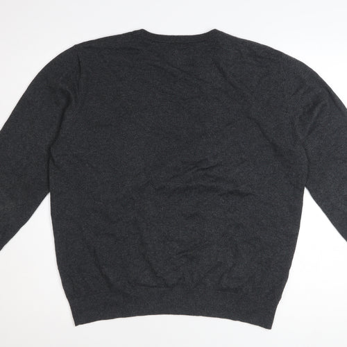 Scalpers Men's Grey V-Neck Cotton Cashmere Jumper Size M