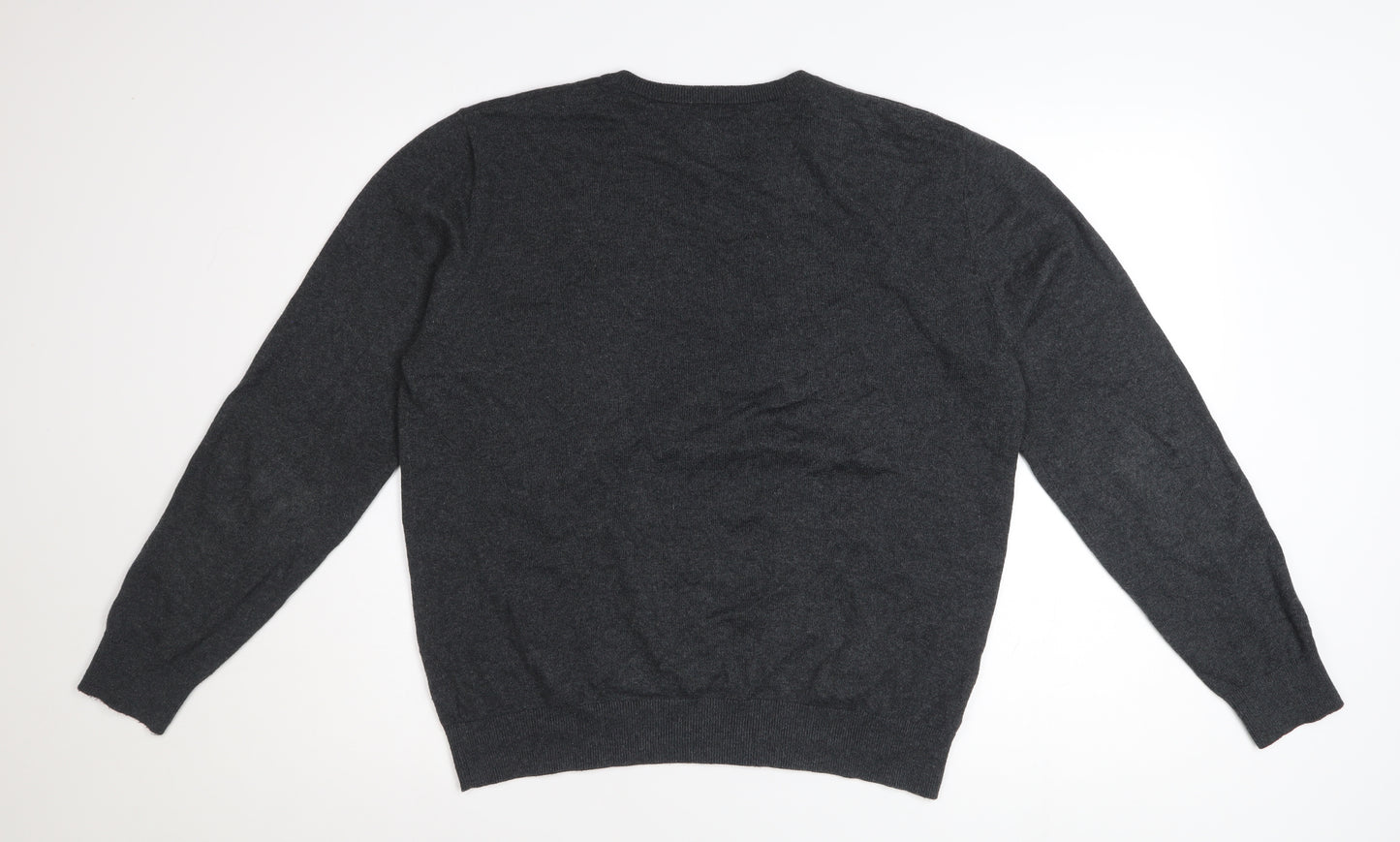 Scalpers Men's Grey V-Neck Cotton Cashmere Jumper Size M