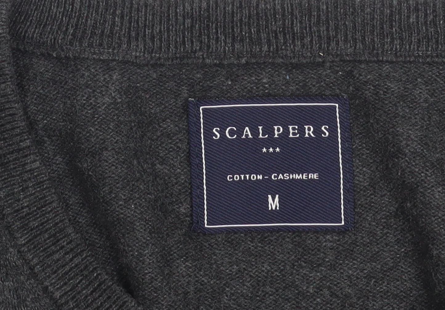 Scalpers Men's Grey V-Neck Cotton Cashmere Jumper Size M