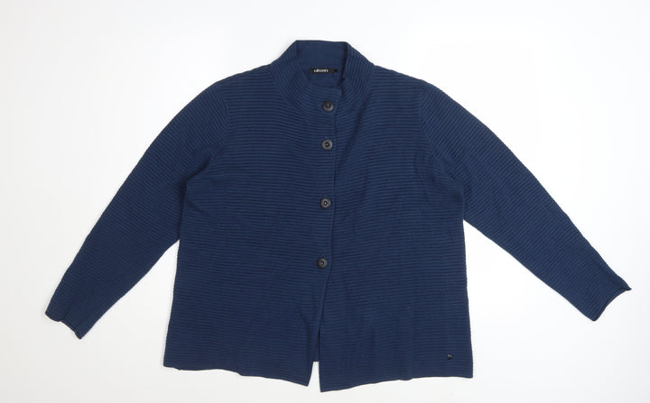 Olsen Women's Blue High Neck Button Cardigan Size 14