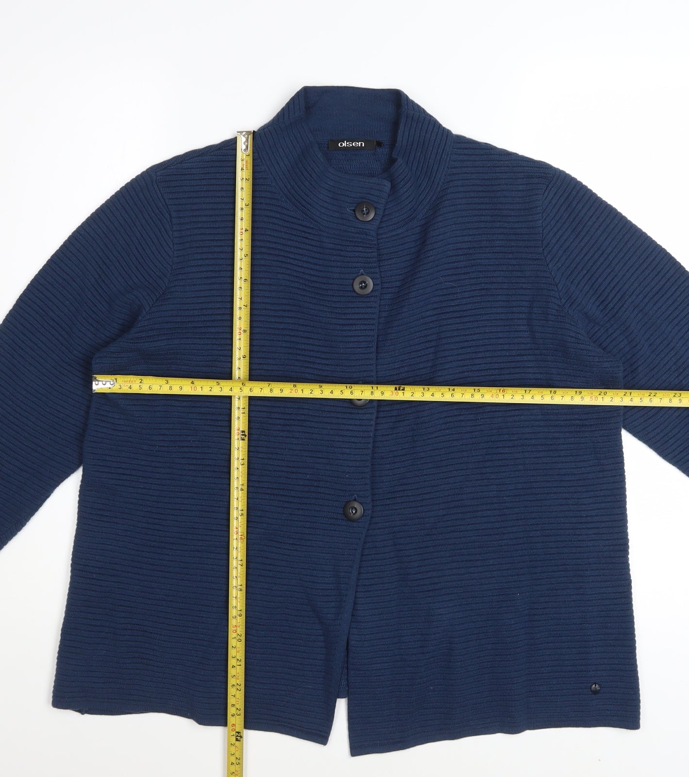 Olsen Women's Blue High Neck Button Cardigan Size 14